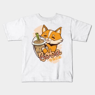 Corgi with milk shake Kids T-Shirt